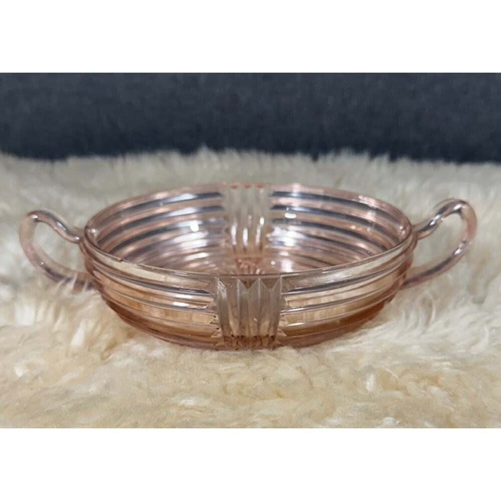 Vintage Anchor Hocking Manhattan Pink Handled Bowl